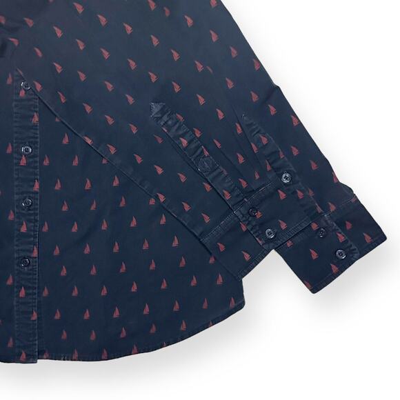 BANANA REPUBLIC Yacht Print Wash Shirt Button Up Soft Nautical Slim Fit Small - Picture 7 of 10